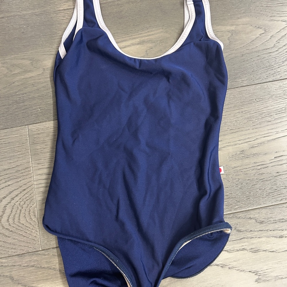 Yumiko Navy Blue Leotard with White Trim - Women’s Small